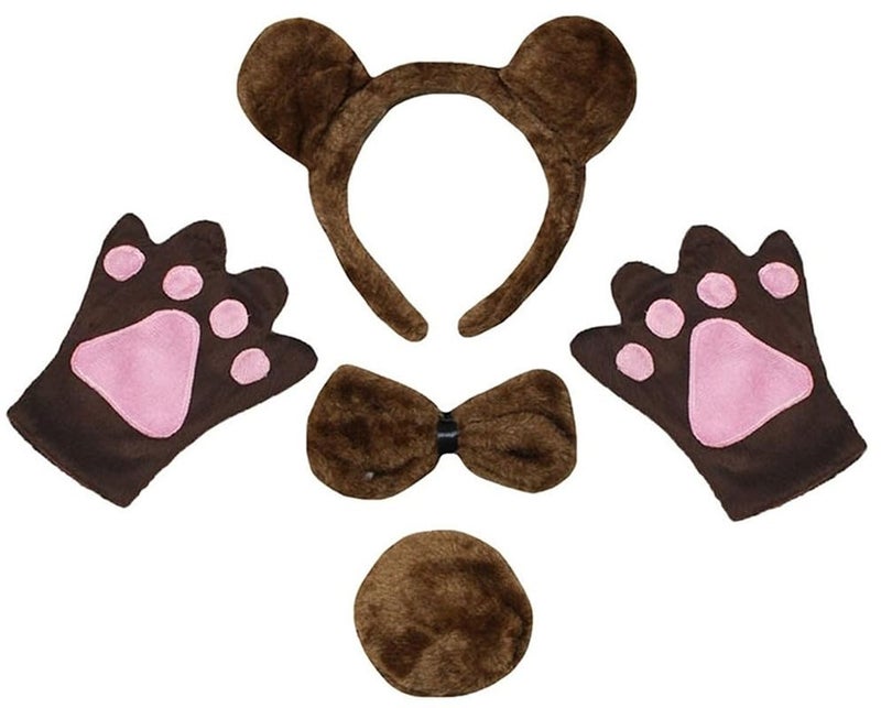 Petitebella Combined Animal Headband Bowtie Tail Gloves 4pc Costume 1-5y (Bear, One Size)